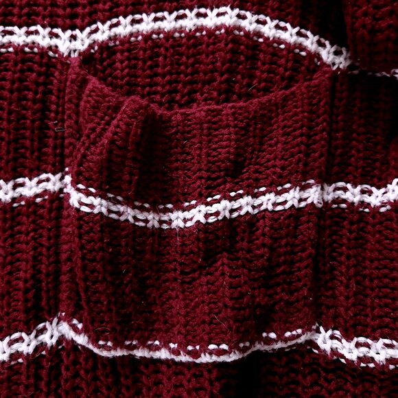 American Eagle Stripe Pocket Crew Neck Sweater, Burgundy - Picture 3 of 4